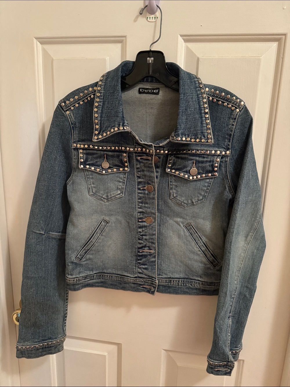 bebe Studded Faded Blue Denim Jacket